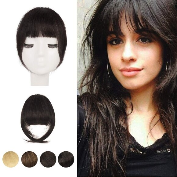 Clip in Human Hair Bangs Dark Brown French Bangs for Women Natural Look